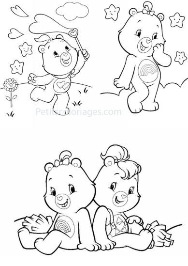 4 petits coloriages Bisounours : toucalin, toile, bulle