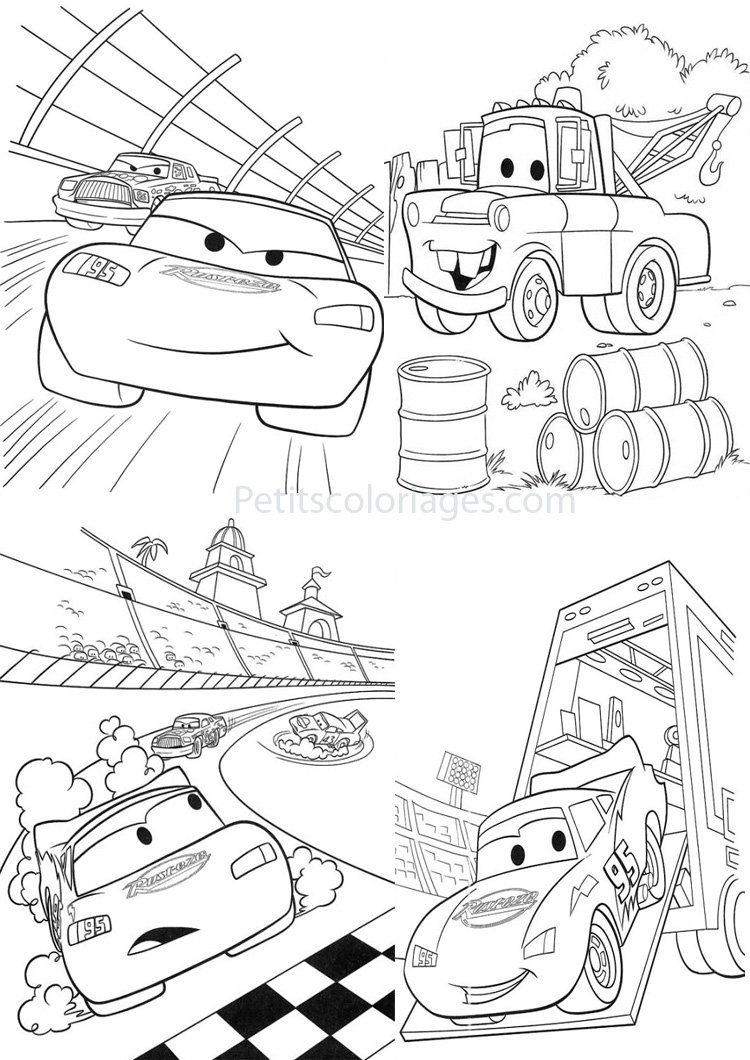 Petits coloriages cars flash mcqueen, depanneuse, martin