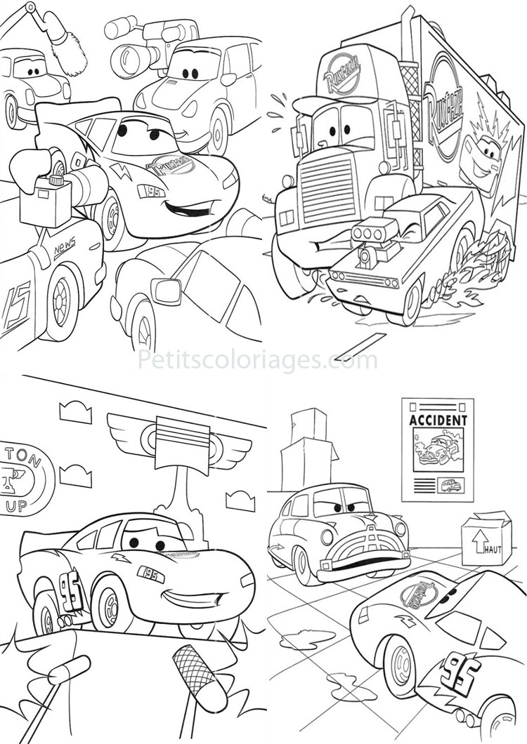 Petits coloriages cars flash mcqueen, camion, mack