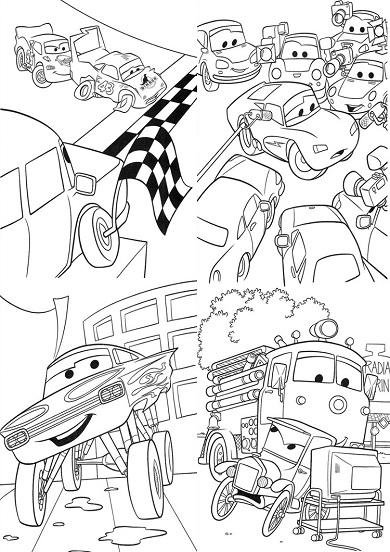 4 petits coloriages cars : ramone, red, flash, lizzie