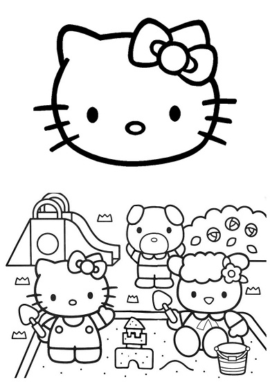 4 petits coloriages hello kitty : tte,toboggan