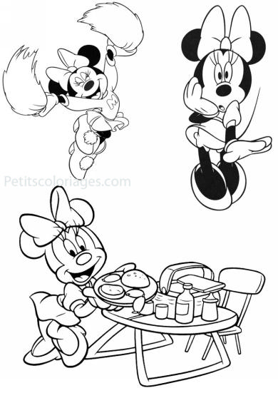 4 petits coloriages Minnie : restaurant, pompom girl, noeud, papillon
