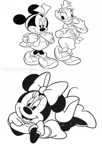 4 petits coloriages Minnie : allongée, sac daisy